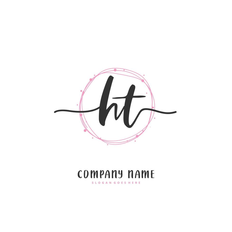 HT Initial handwriting and signature logo design with circle. Beautiful design handwritten logo for fashion, team, wedding, luxury logo. vector