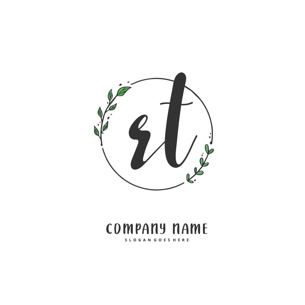 RT Initial handwriting and signature logo design with circle. Beautiful design handwritten logo for fashion, team, wedding, luxury logo. vector