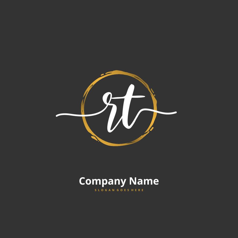 RT Initial handwriting and signature logo design with circle. Beautiful design handwritten logo for fashion, team, wedding, luxury logo. vector