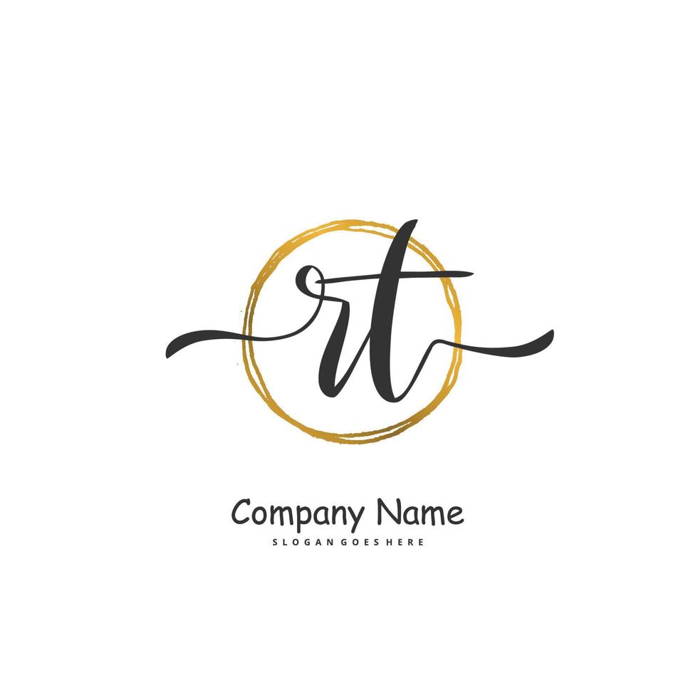 RT Initial handwriting and signature logo design with circle. Beautiful design handwritten logo for fashion, team, wedding, luxury logo. vector