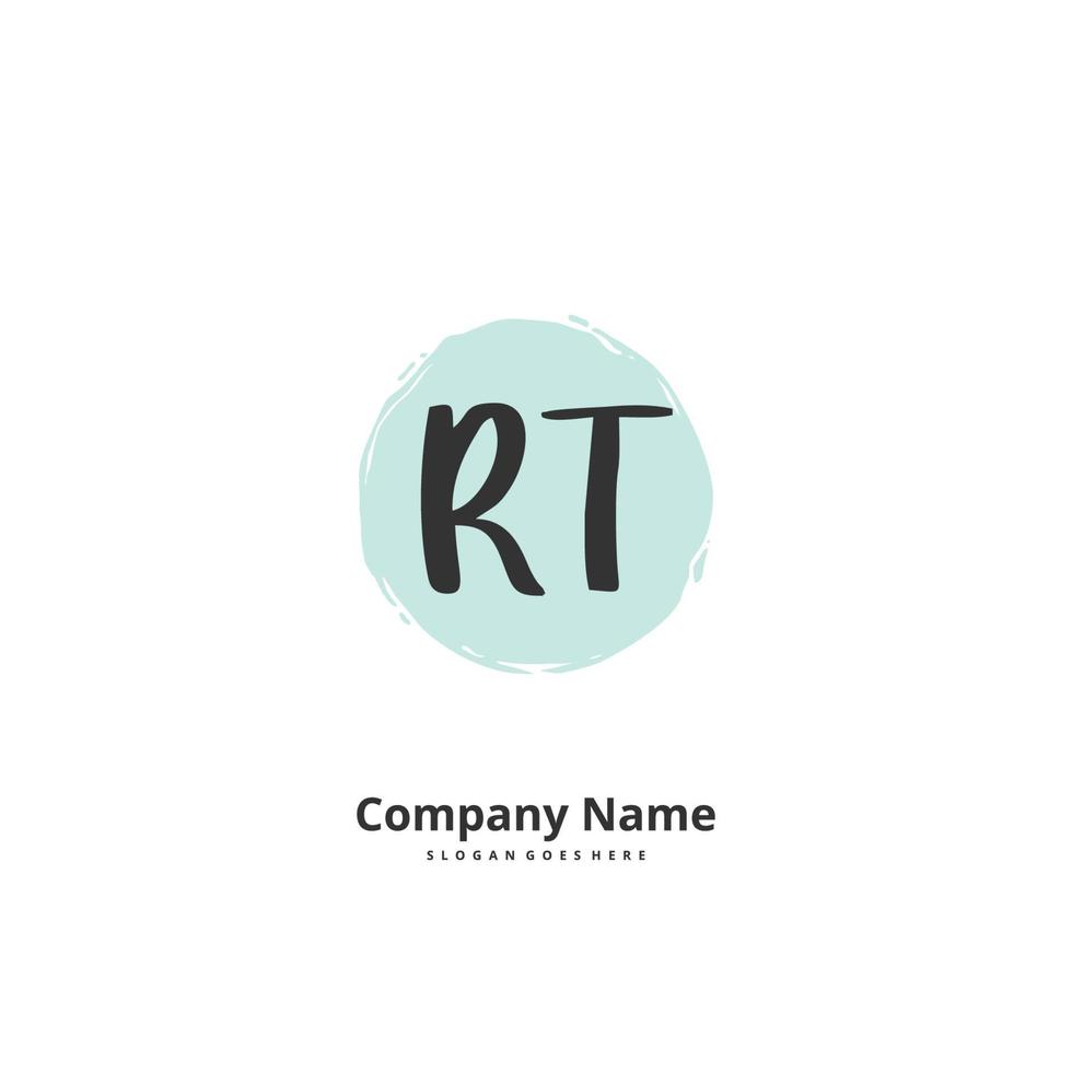 RT Initial handwriting and signature logo design with circle. Beautiful design handwritten logo for fashion, team, wedding, luxury logo. vector