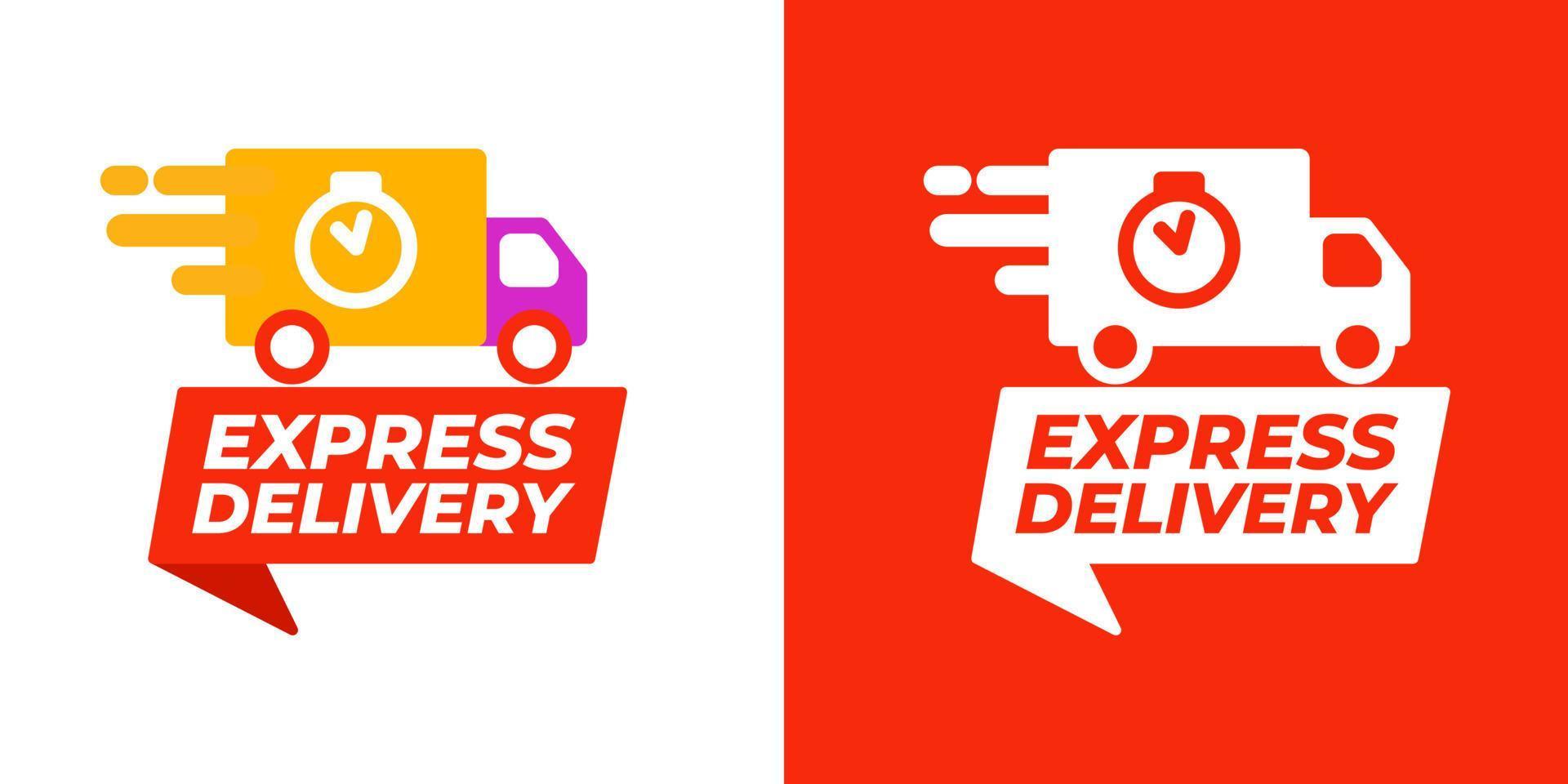 Express delivery fast truck icon sign. Isolated on white and red background. vector
