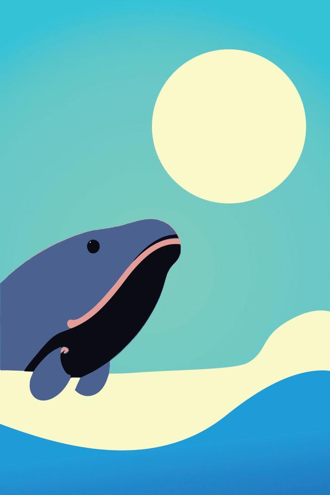 whale on the moon vector art ocean and sea