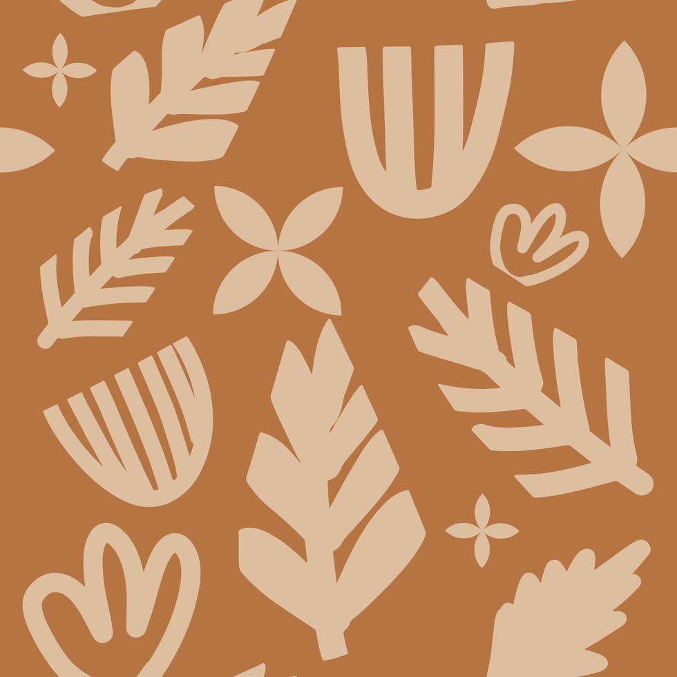 Trendy scandinavian vector seamless pattern. Abstract leaf on a beige background