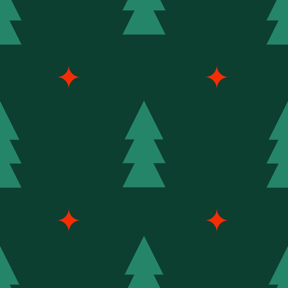 Christmas vector seamless pattern with minimalistic geometric Christmas trees on a dark green background.