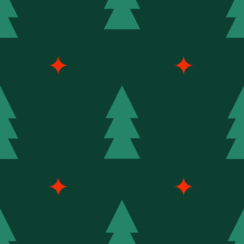 patrón transparente de vector de navidad con árboles de navidad geométricos minimalistas sobre un fondo verde oscuro.