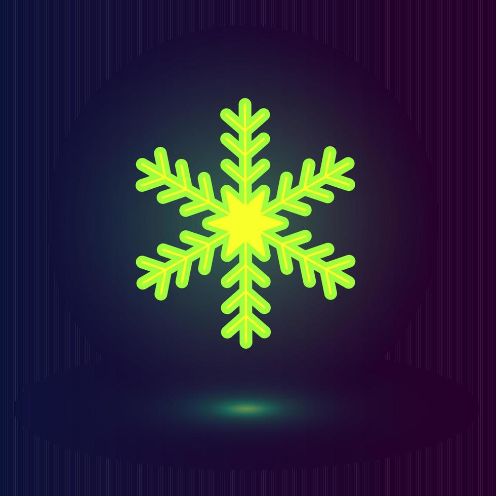 copo de nieve verde neón vectorial. iconos de invierno sobre fondo azul oscuro. vector