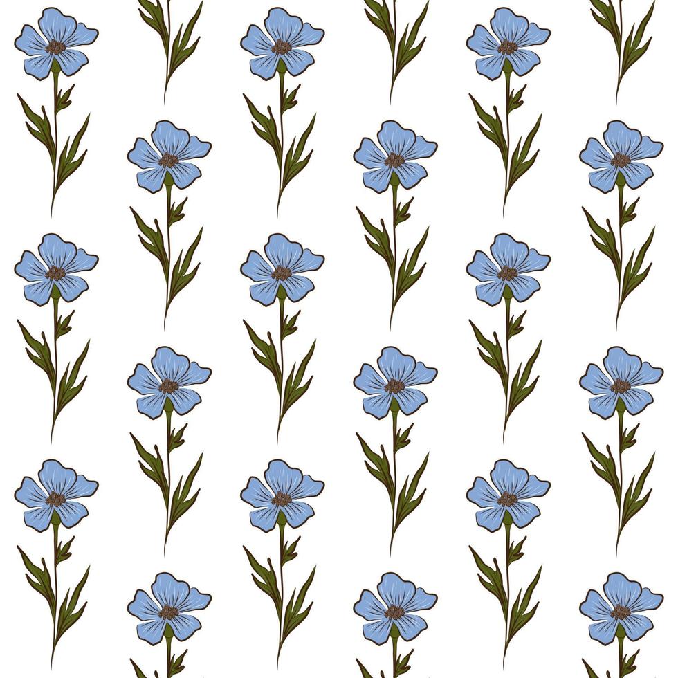 WHITE VECTOR SEAMLESS BACKGROUND WITH LIGHT BLUE FLAX WILDFLOWERS
