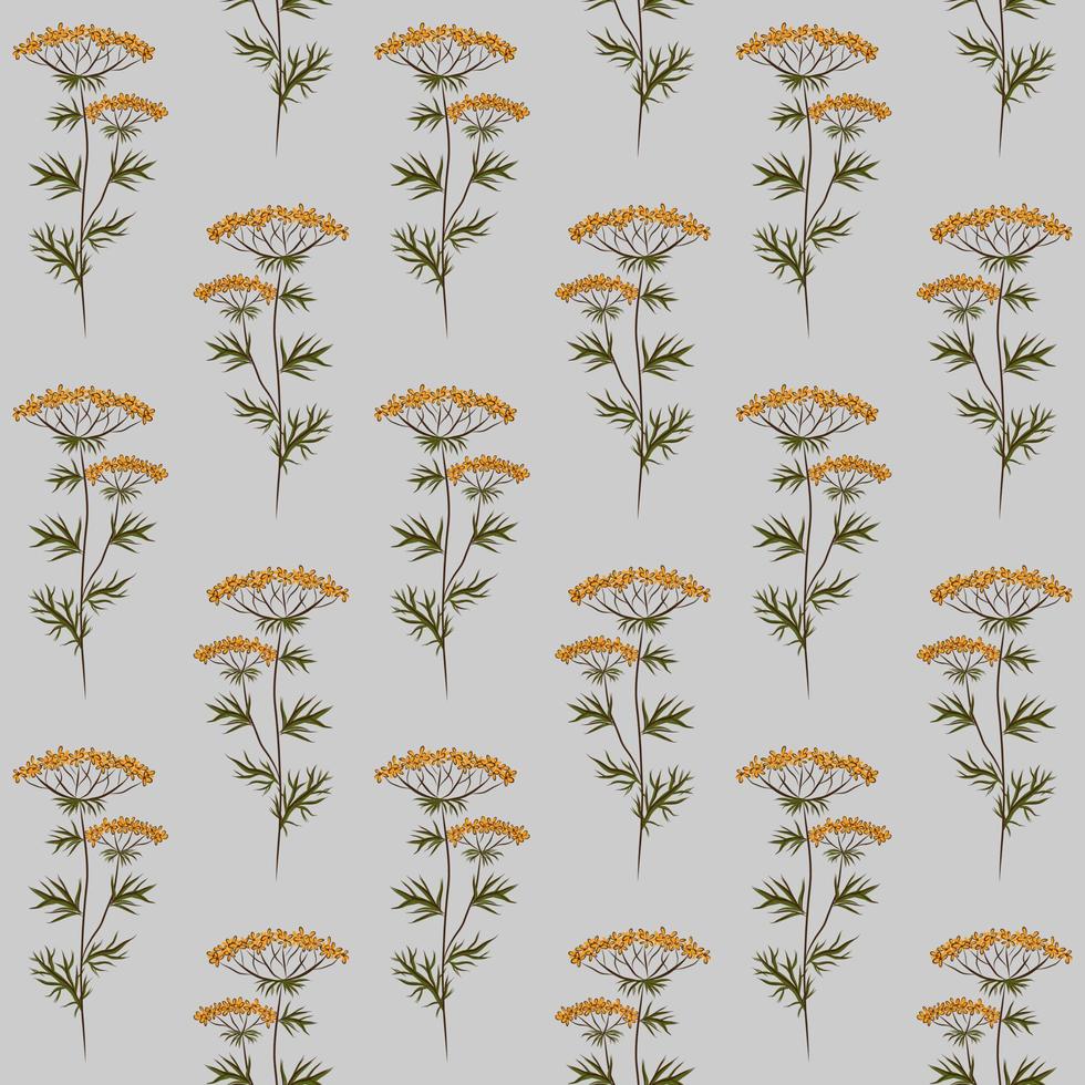 GRAY VECTOR SEAMLESS BACKGROUND WITH YELLOW WILDFLOWERS OF KUPYR