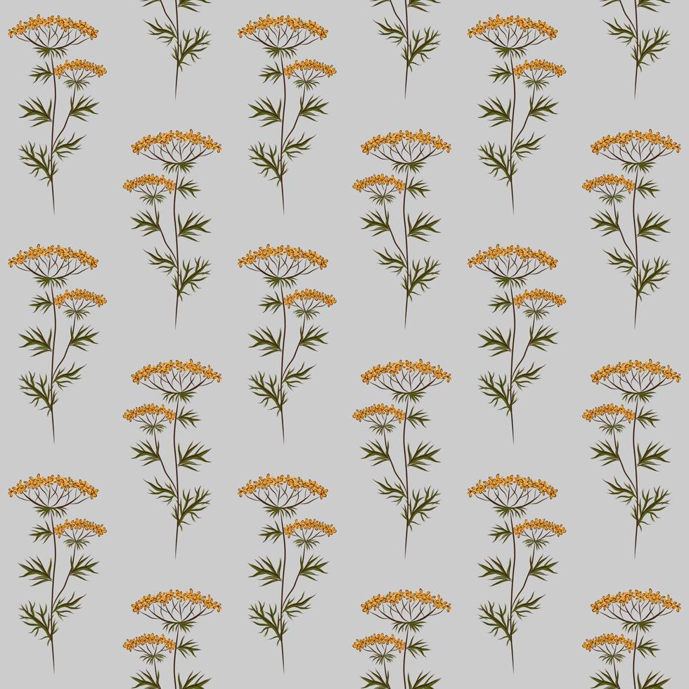 GRAY VECTOR SEAMLESS BACKGROUND WITH YELLOW WILDFLOWERS OF KUPYR