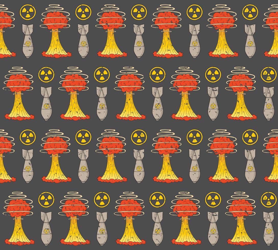 GRAY VECTOR SEAMLESS PATTERN WITH ELEMENTS OF NUCLEAR WAR