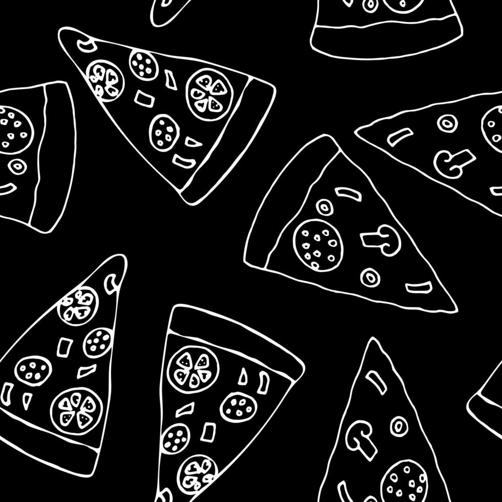 pizza seamless pattern hand drawn in doodle style. Suitable for menu, packaging, wrapping paper, wallpaper, background, textile, digital paper. , scandinavian minimalism monochrome vector