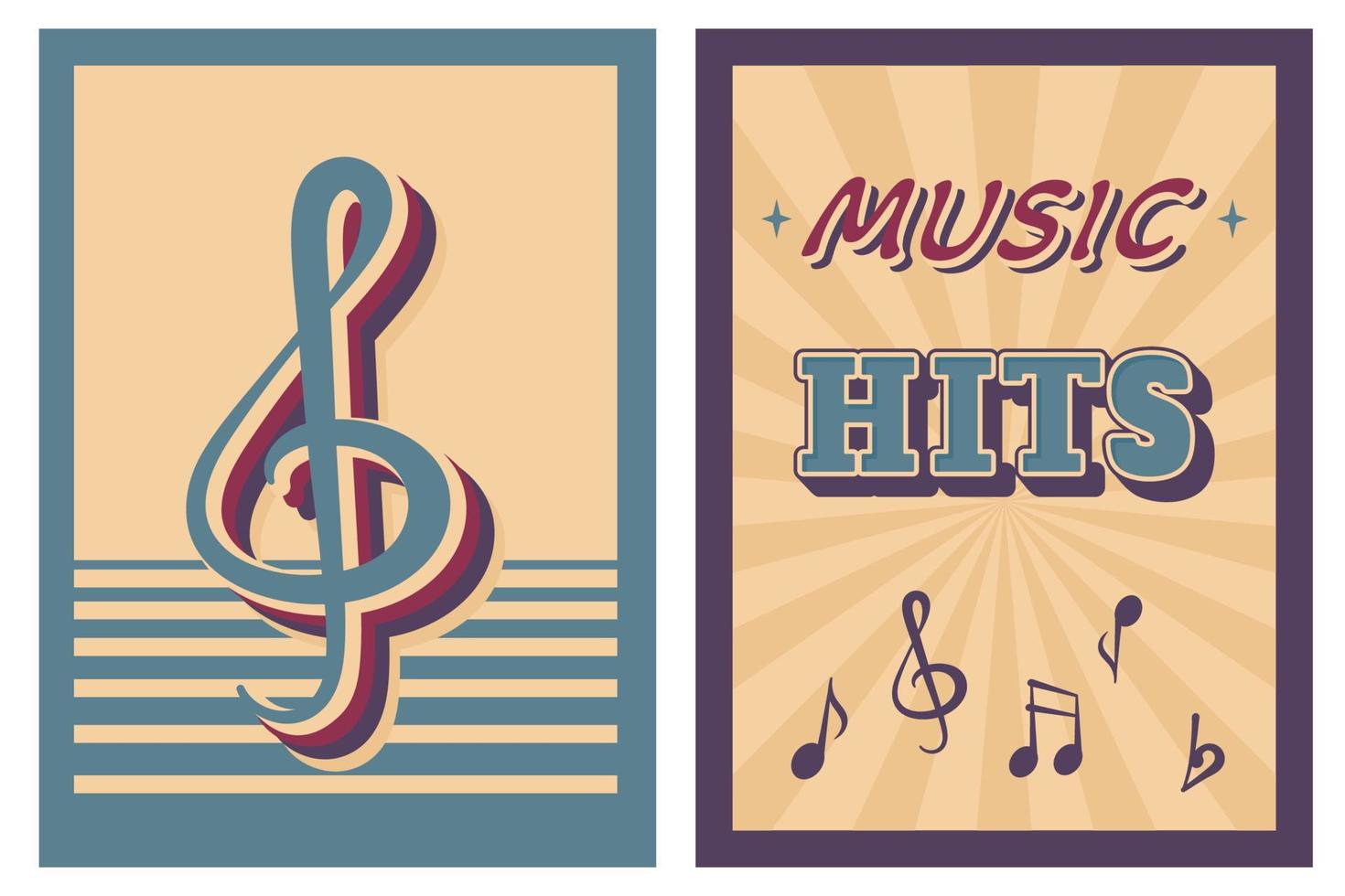 Retro music poster with musical notes, treble clef, lettering. Vector illustration