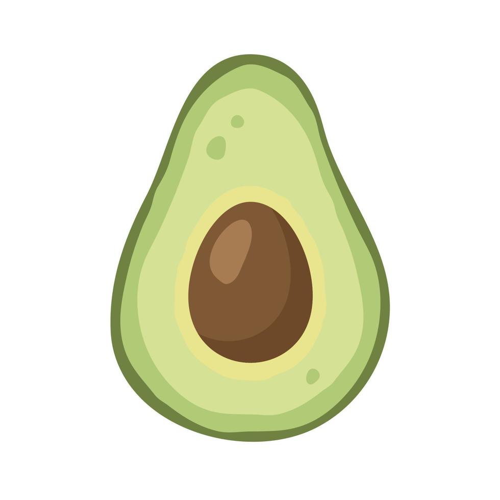 Half an avocado with pit and flesh. Ripe fresh avocado fruit. Healthy vegetarian organic food. Vector illustration for healthy lifestyle and good nutrition