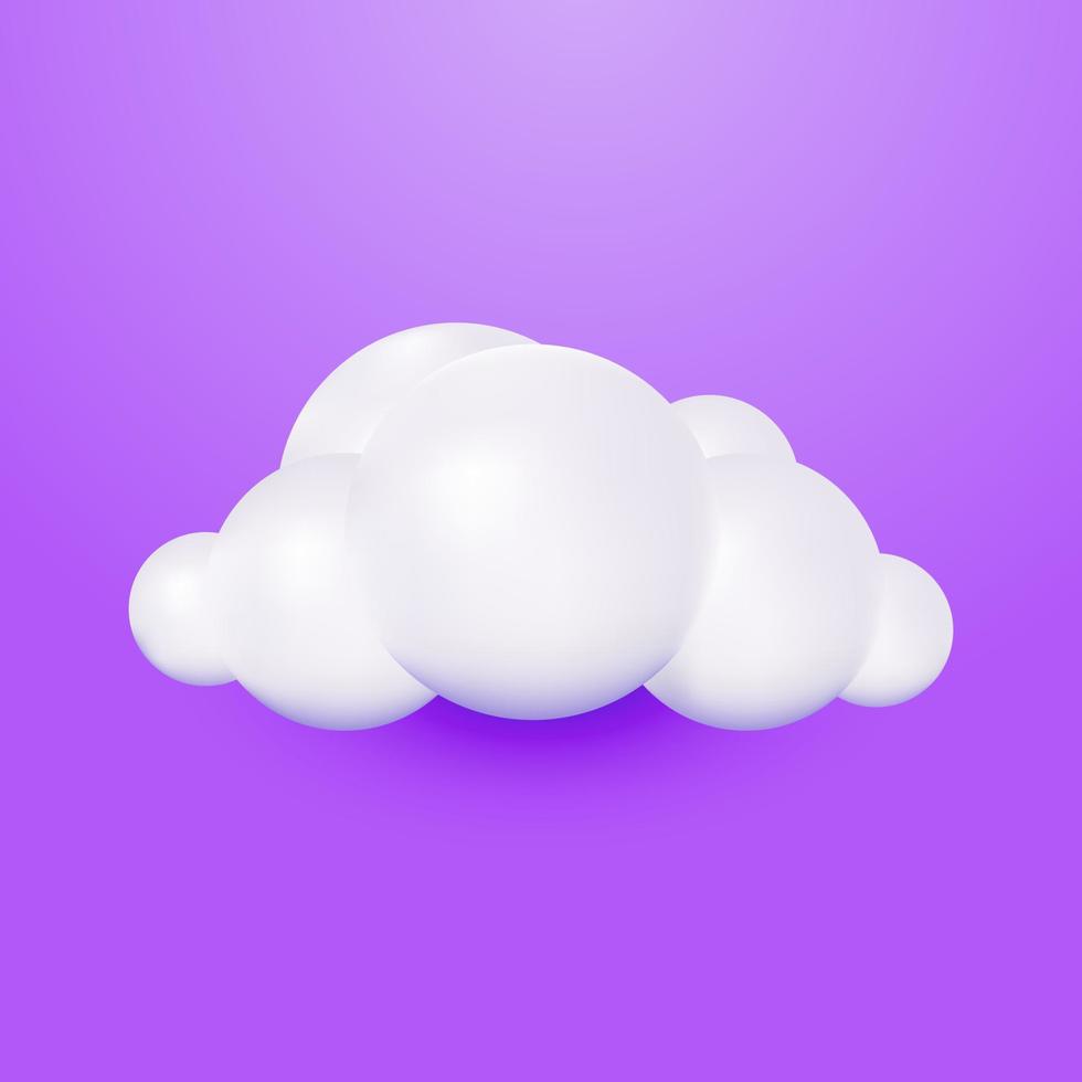 realistic 3d cartoon cloud isolated on purple background vector
