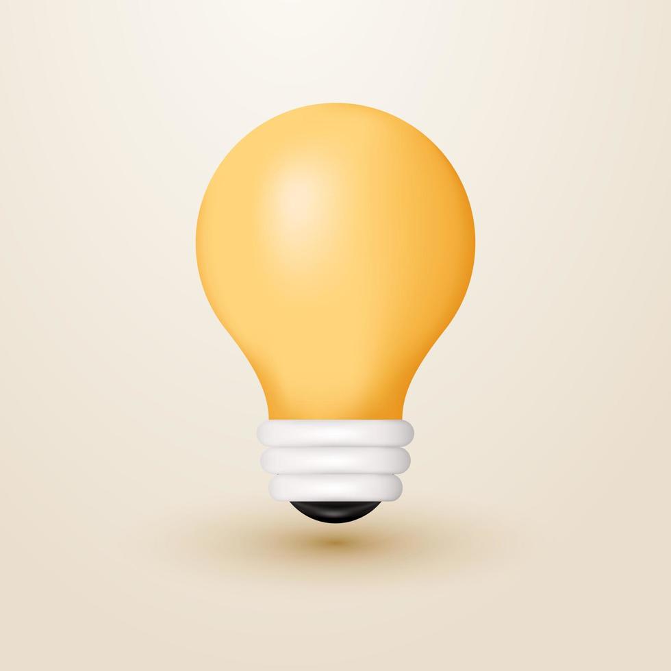 Yellow 3d energy light bulb idea, Light bulb vector, Energy symbol and idea isolated on white background vector