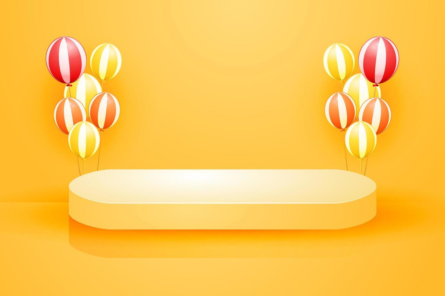 Yellow background abstract 3d scene with balloons for product sale vector