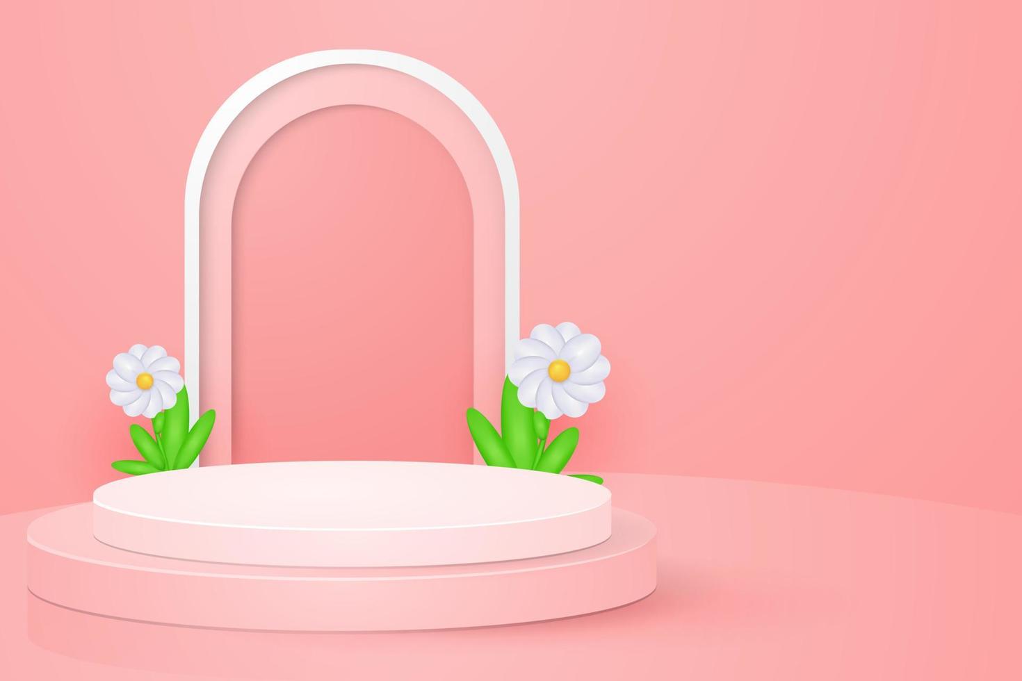 3d abstract scene background pink podium with flower background product presentation mockup show vector