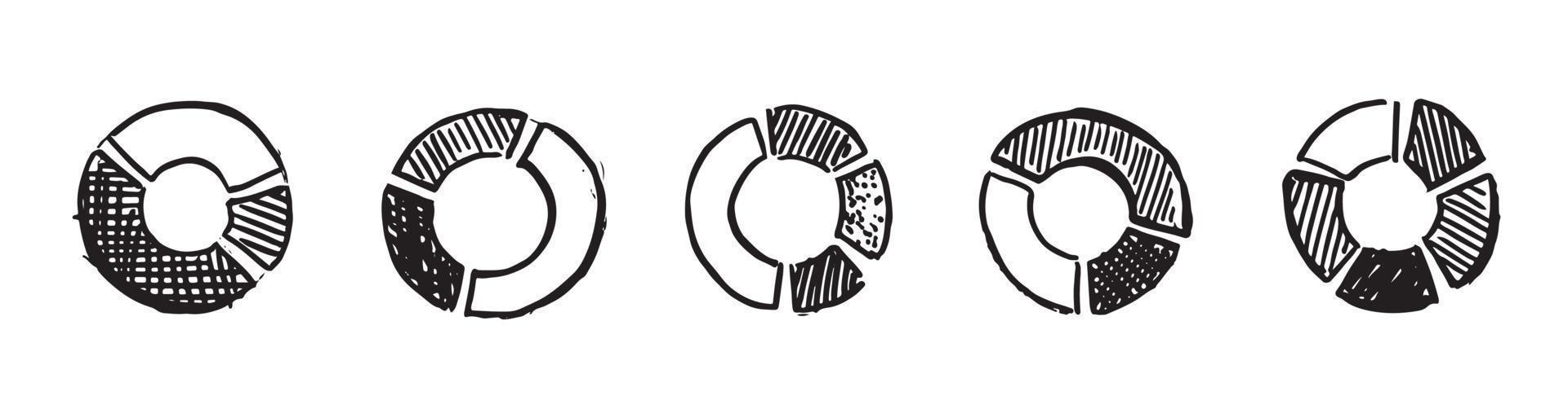 Diagrams pie icons, Set hand drawn . Vector