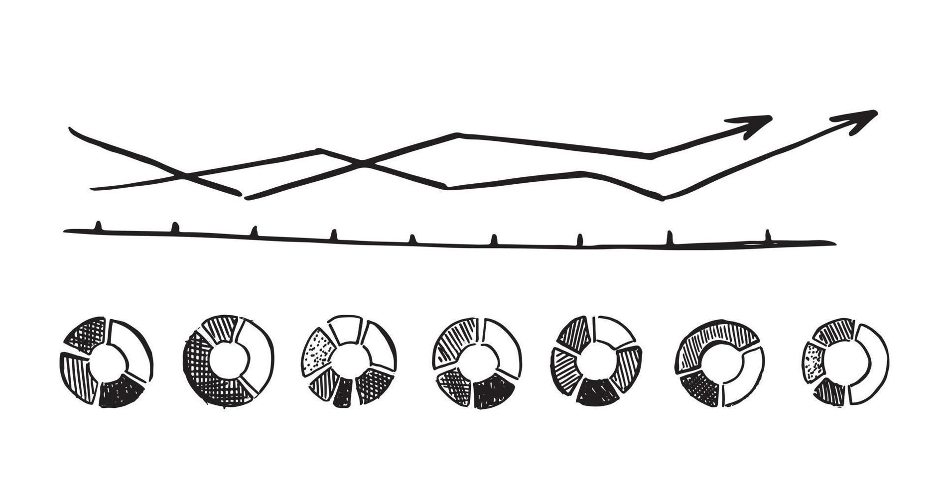 Diagrams pie icons, Set hand drawn . Vector