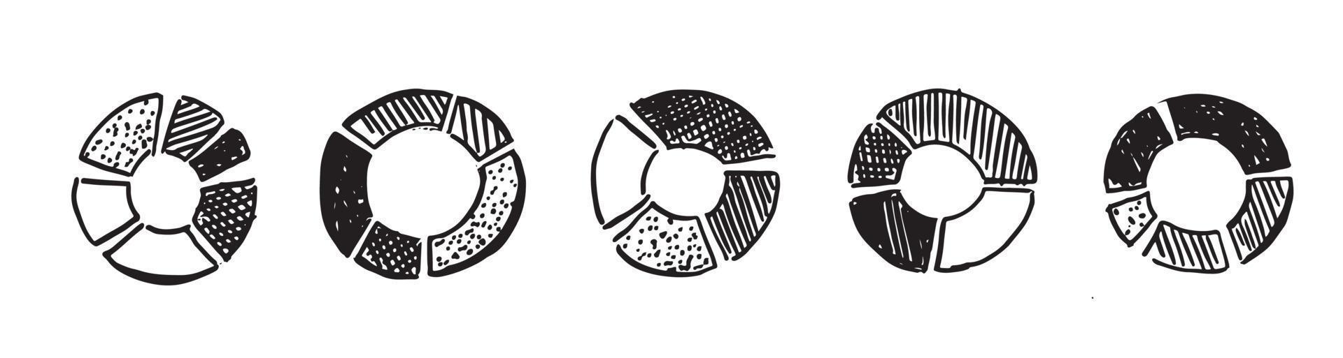 diagramas iconos circulares, conjunto dibujado a mano. vector