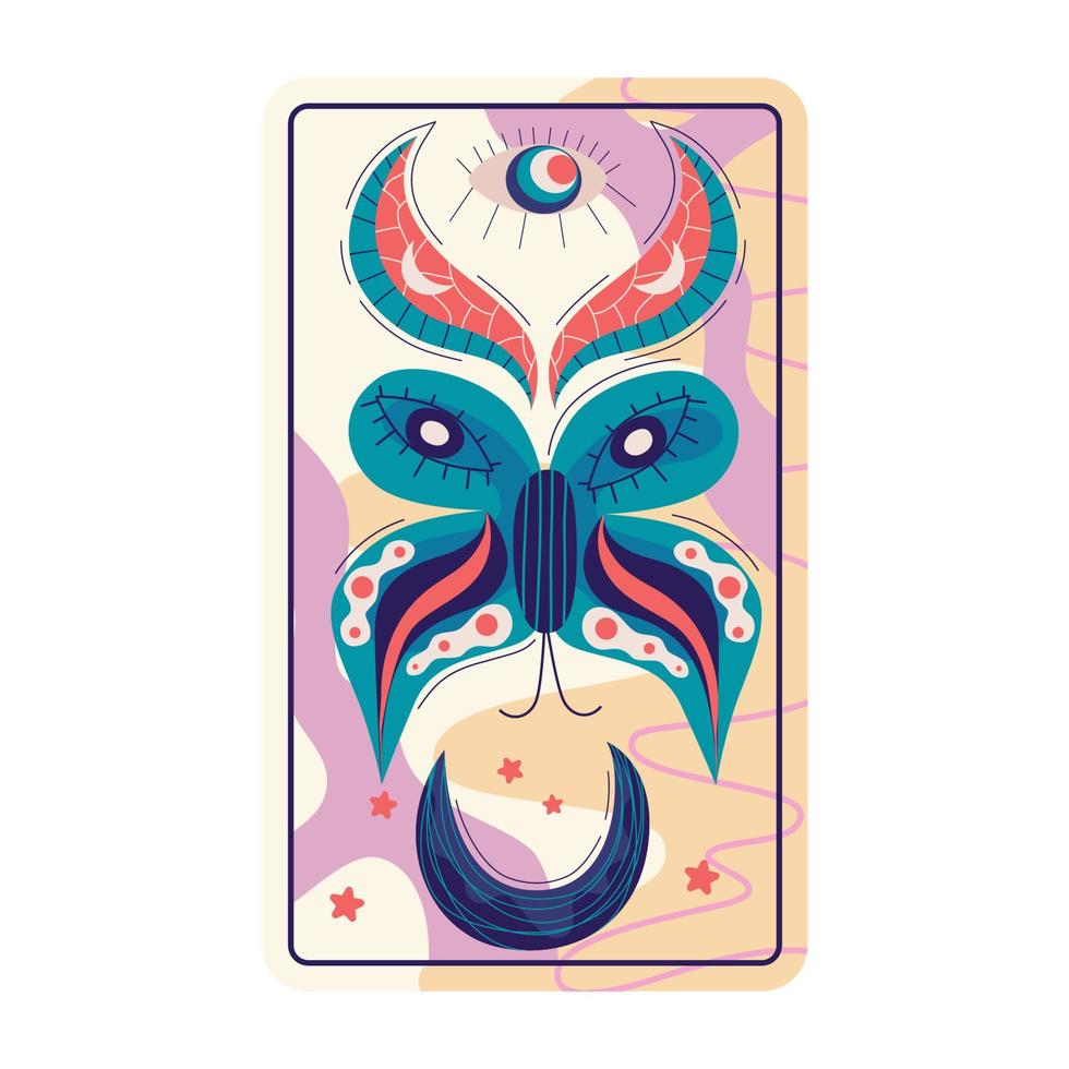 diseño celestial mágico de la carta del tarot. ilustración de vector de luna mística. ilustración vectorial dibujada a mano. carta esotérica del tarot boho con mariposa y luna.