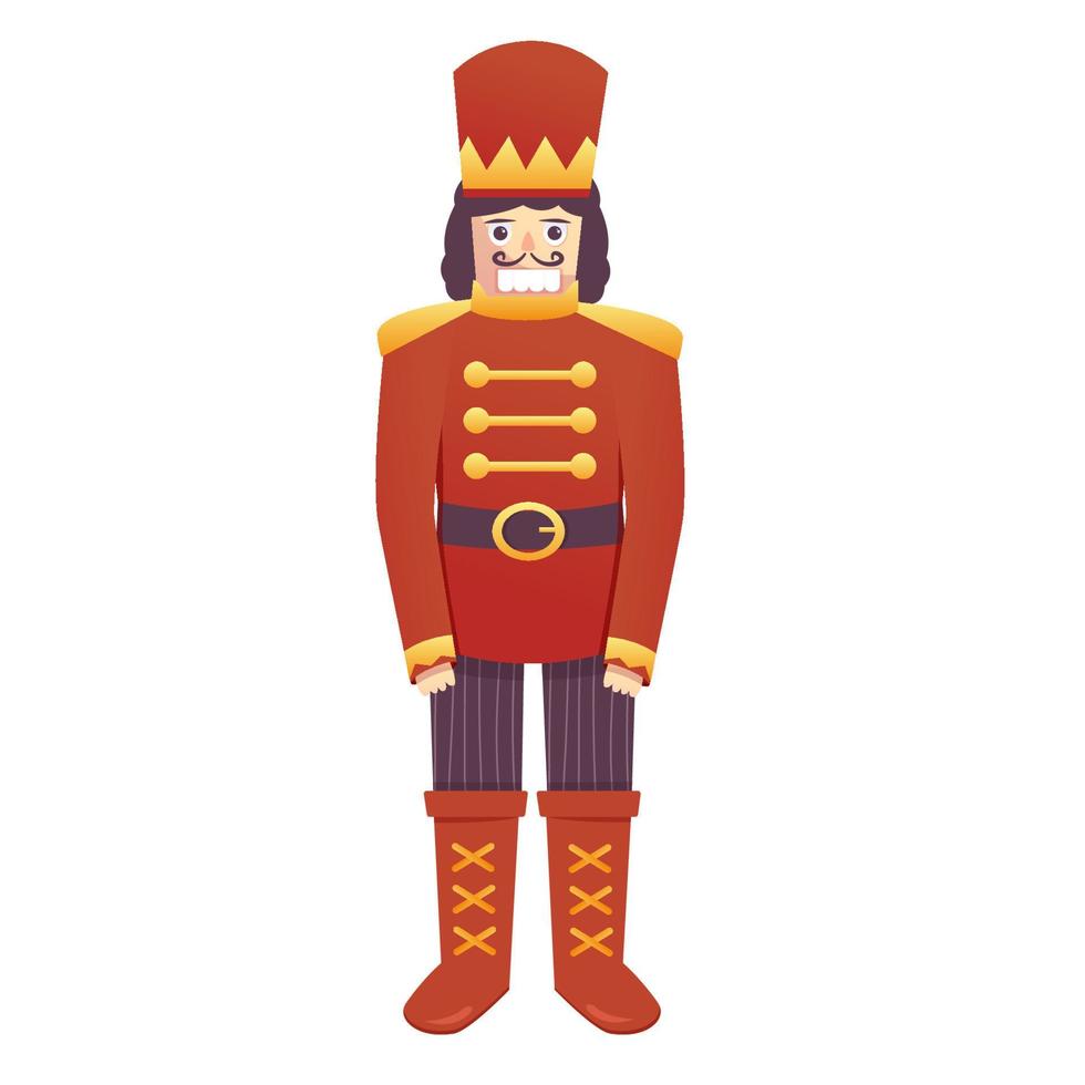 juguete del soldado del cascanueces de la Navidad aislado. vendimia de ilustración vectorial. juguete retro cascanueces rojo. personaje navideño. vector