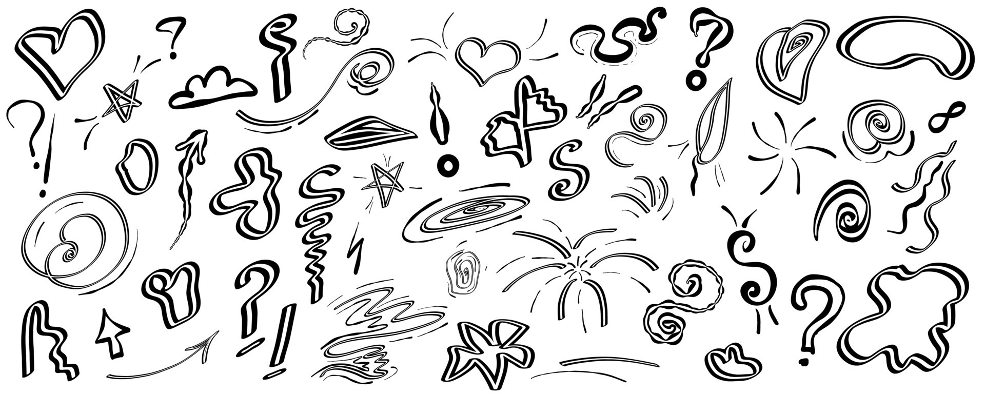 Doodle swish in sketch style. Simple line drawing. Hand drawn scribble set.  Hand drawn graffiti doodle with questoins, arrow, heart and line scribble  13135211 Vector Art at Vecteezy