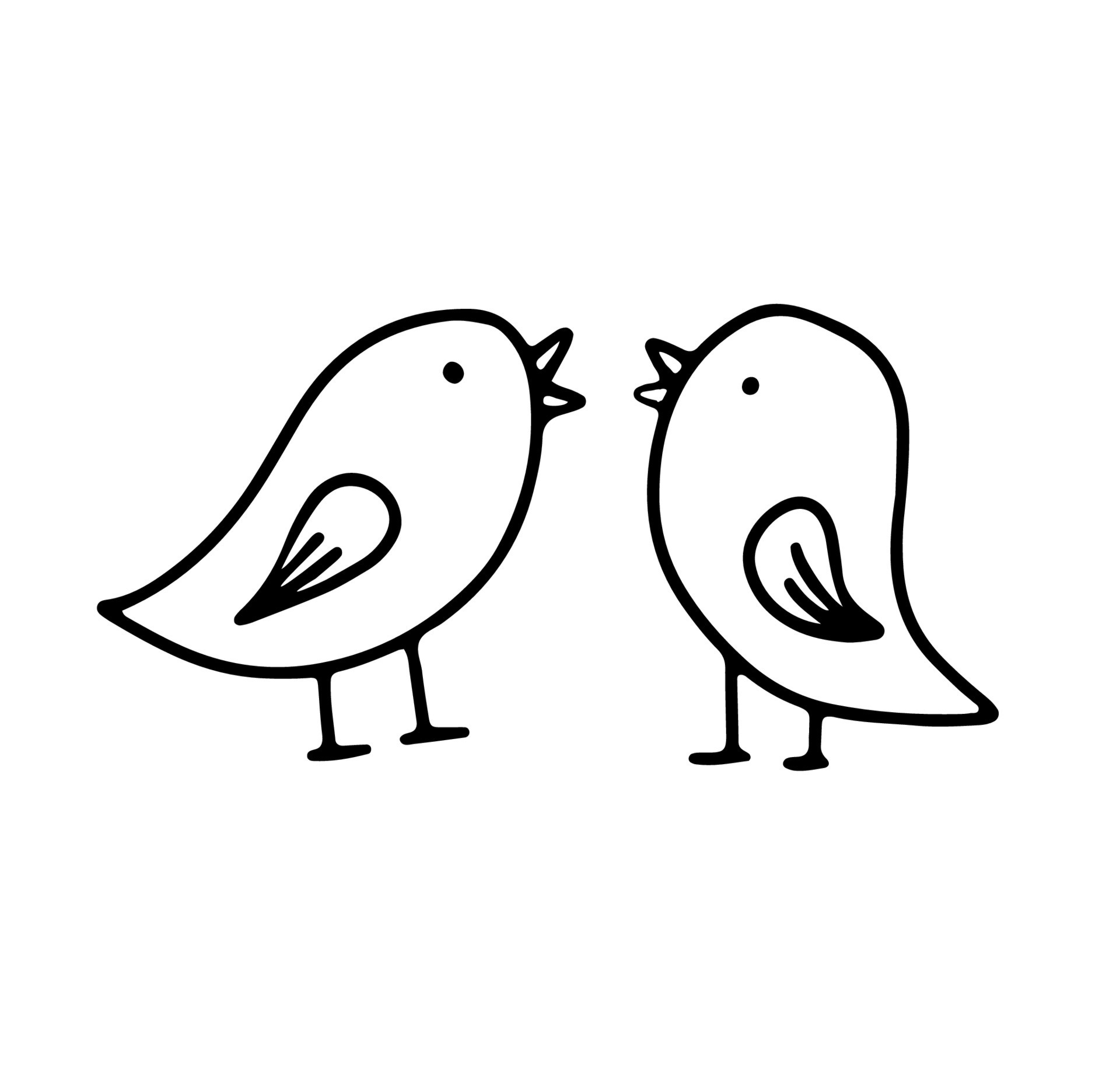 Simple doodle birds. Vector black and white illustration isolated on