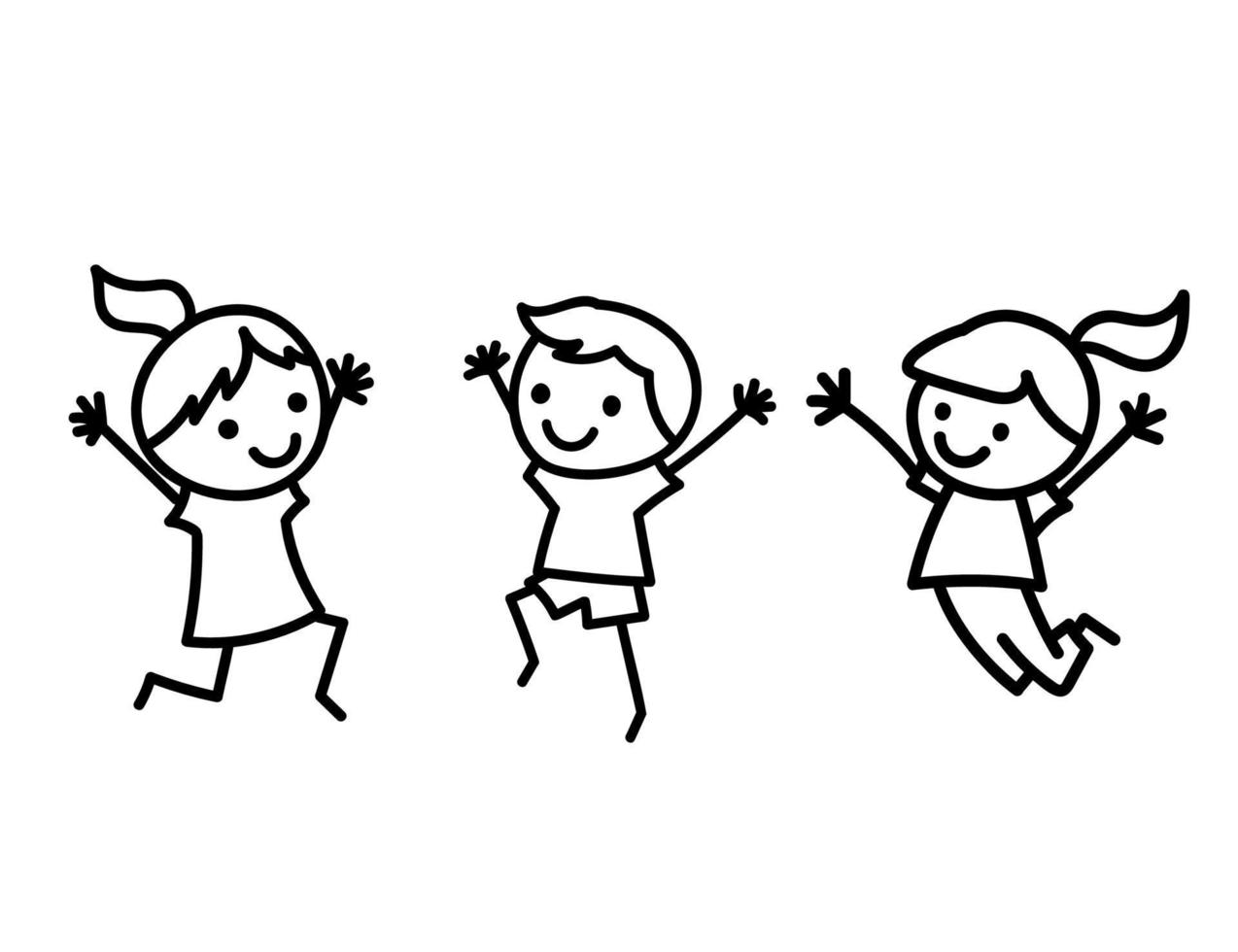 conjunto de figuras de niños garabatos. lindos niños y niñas de palo saltando. ilustración vectorial aislado en blanco vector
