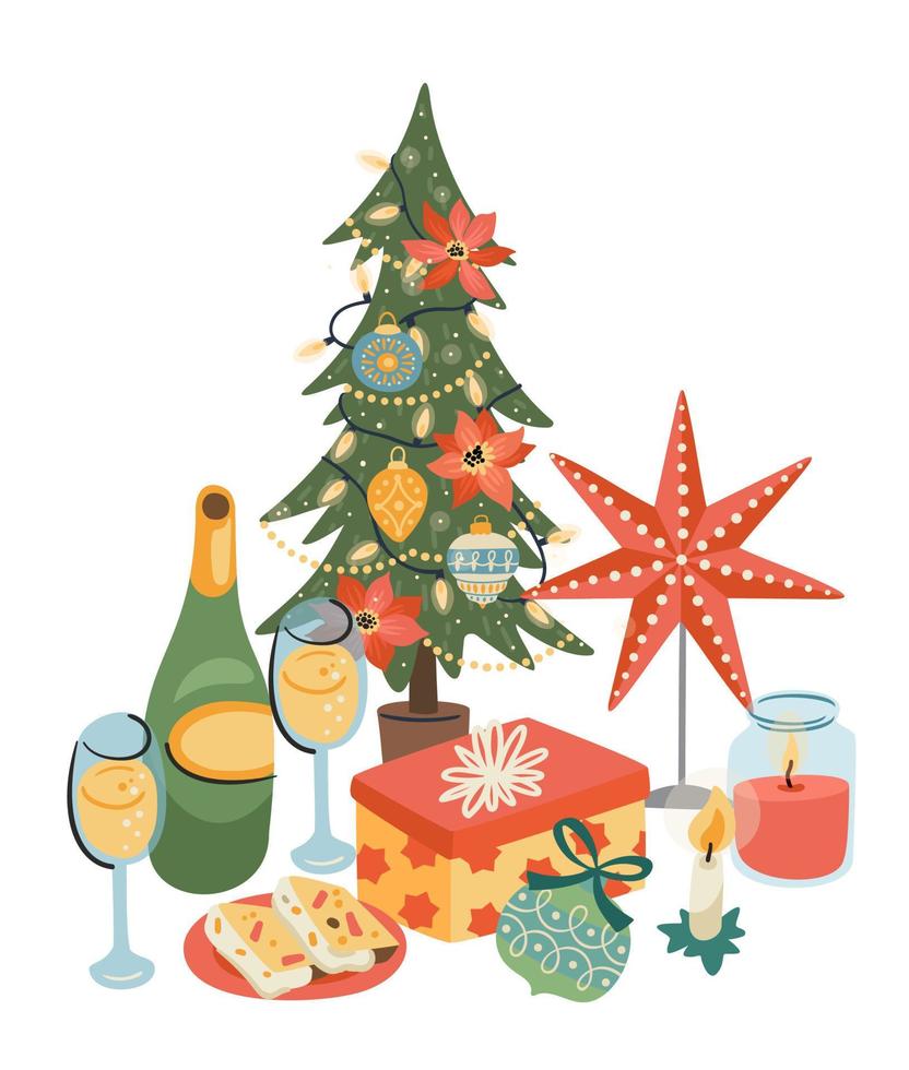 navidad y feliz año nuevo ilustración aislada de la mesa de navidad. plantilla de diseño vectorial. vector