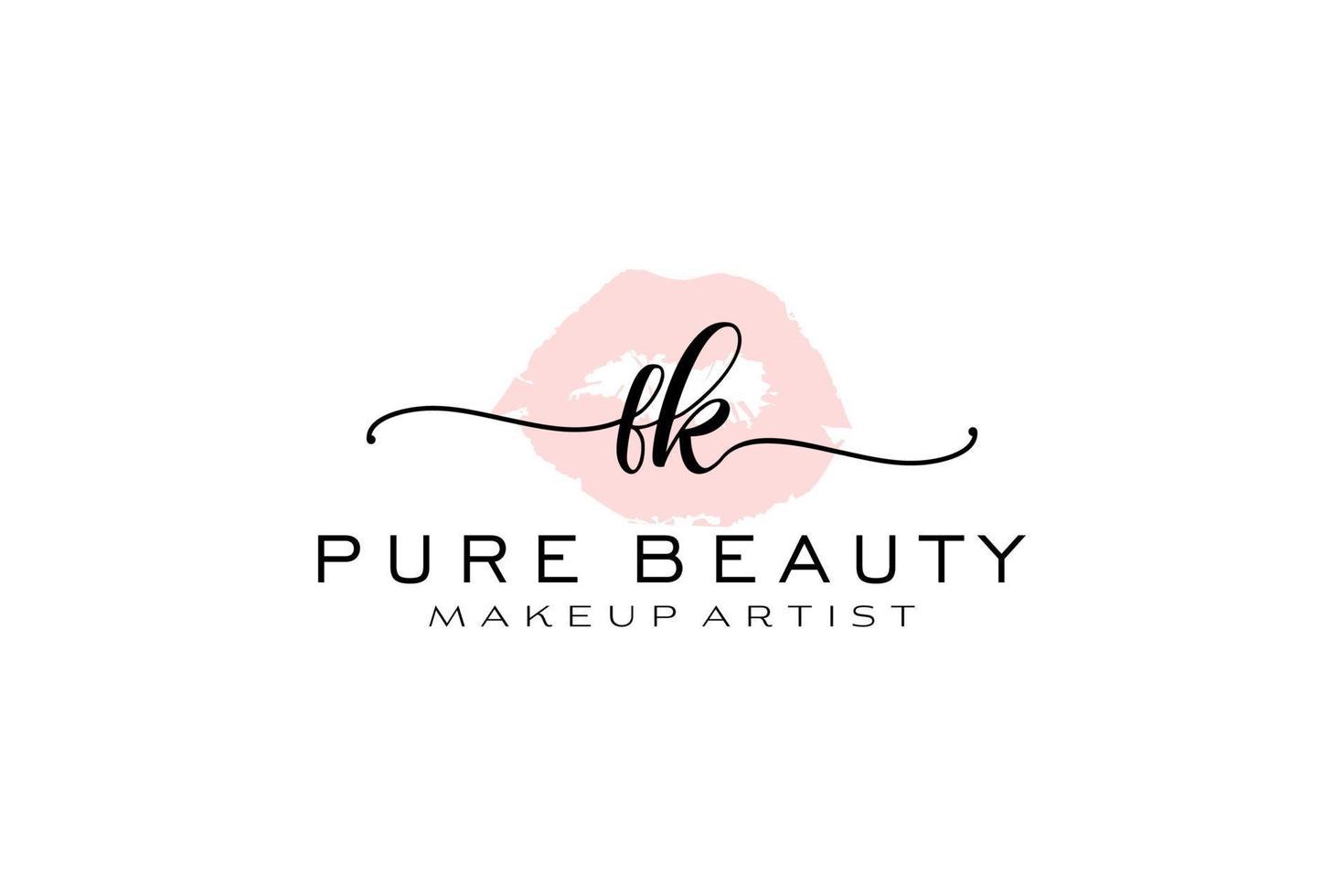 Initial FK Watercolor Lips Premade Logo Design, Logo for Makeup Artist Business Branding, Blush Beauty Boutique Logo Design, Calligraphy Logo with creative template. vector