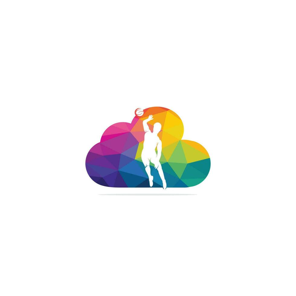 Volleyball player cloud shape vector logo design.