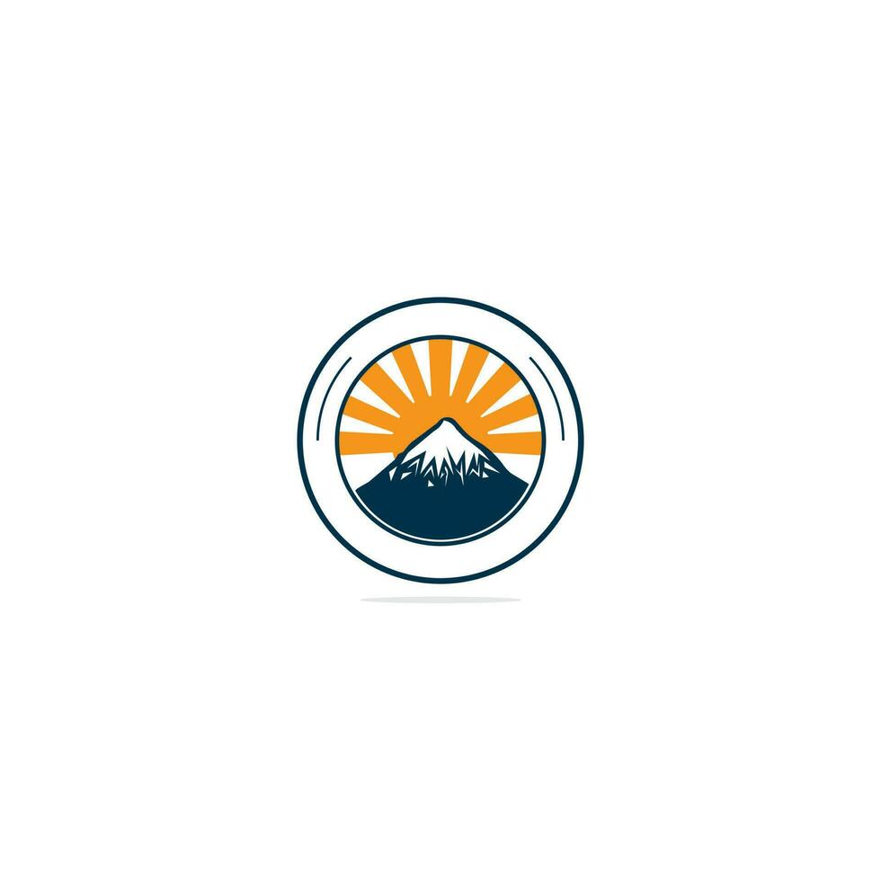 Mountain Logo Design Template. Mountains with sun logo round shape. vector