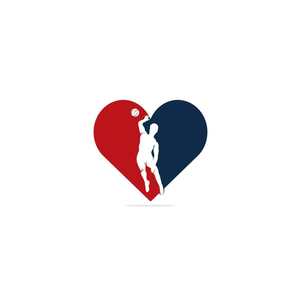 Volleyball player heart shape vector logo design.