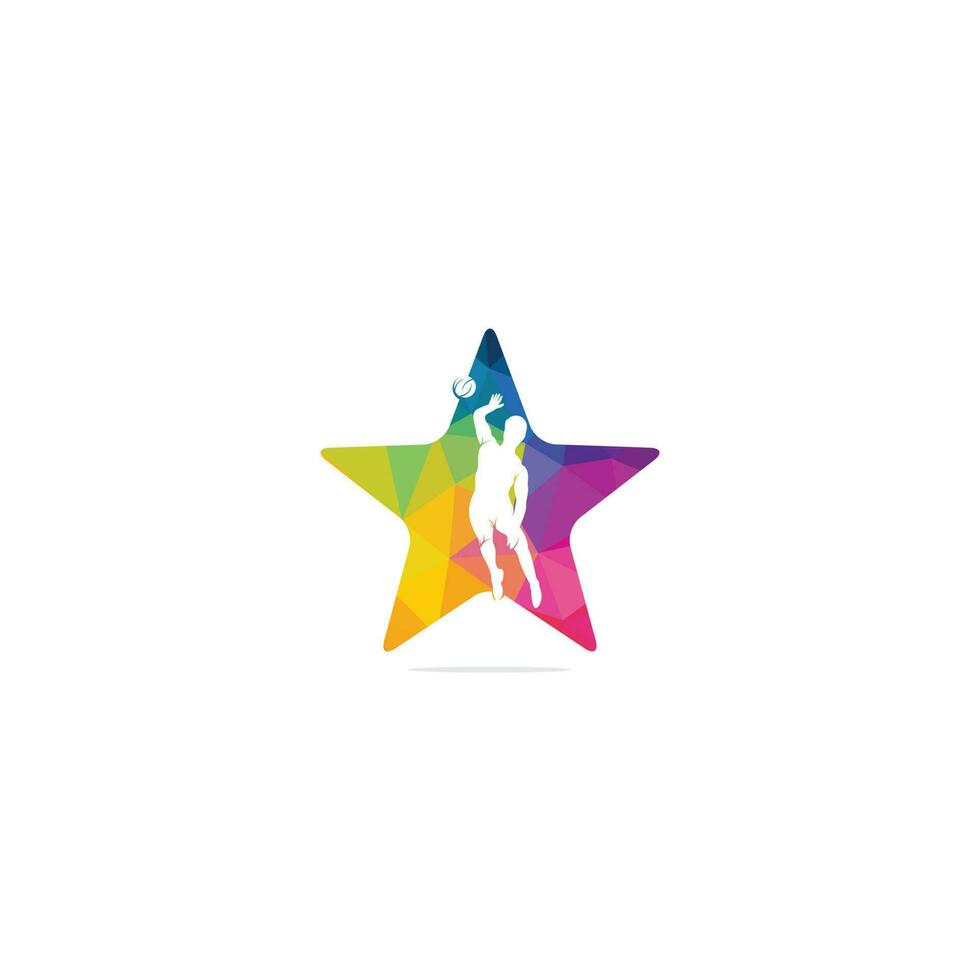 Volleyball player star shape vector logo design.