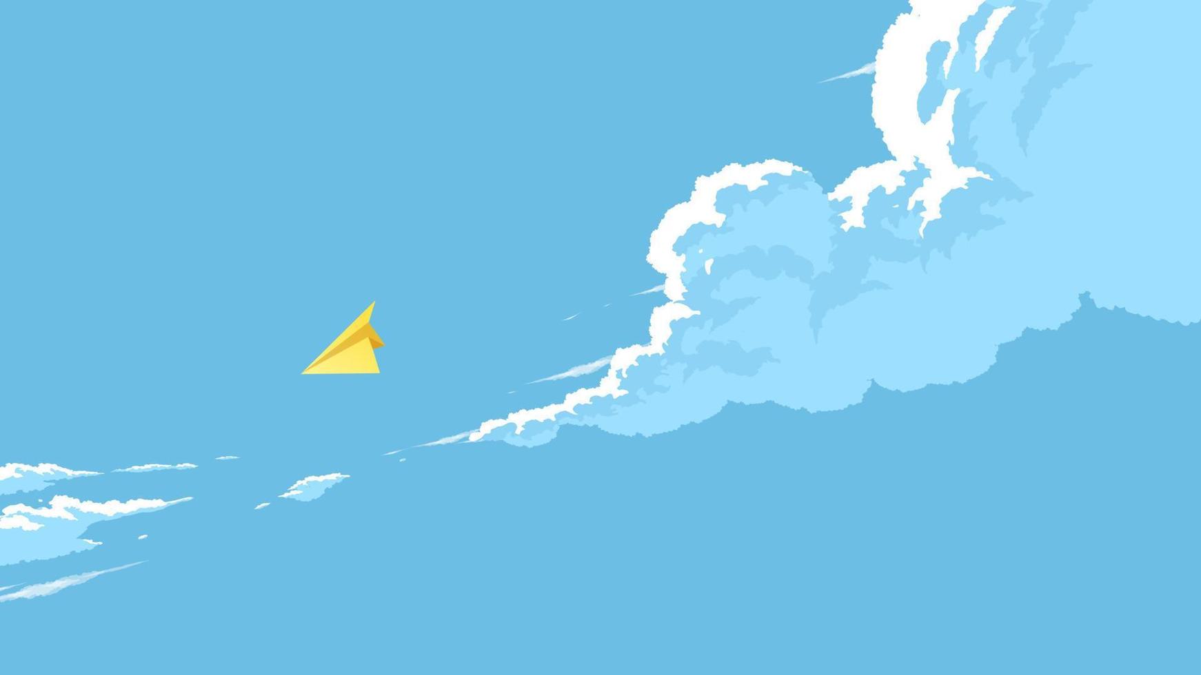 clouds image with a paper plane flying in the blue sky vector