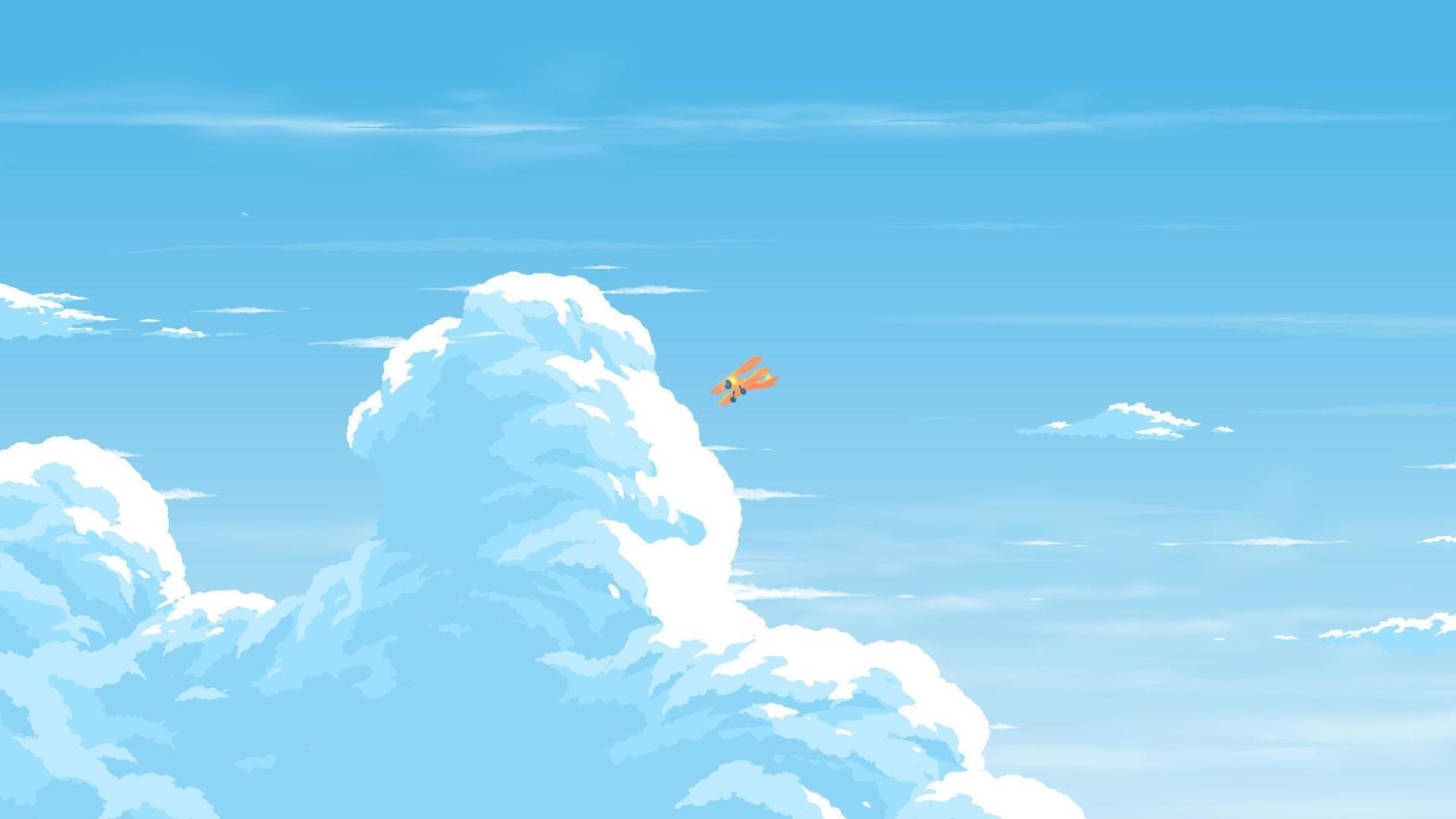 cumulonimbus clouds image with a biplane flying in the blue sky vector