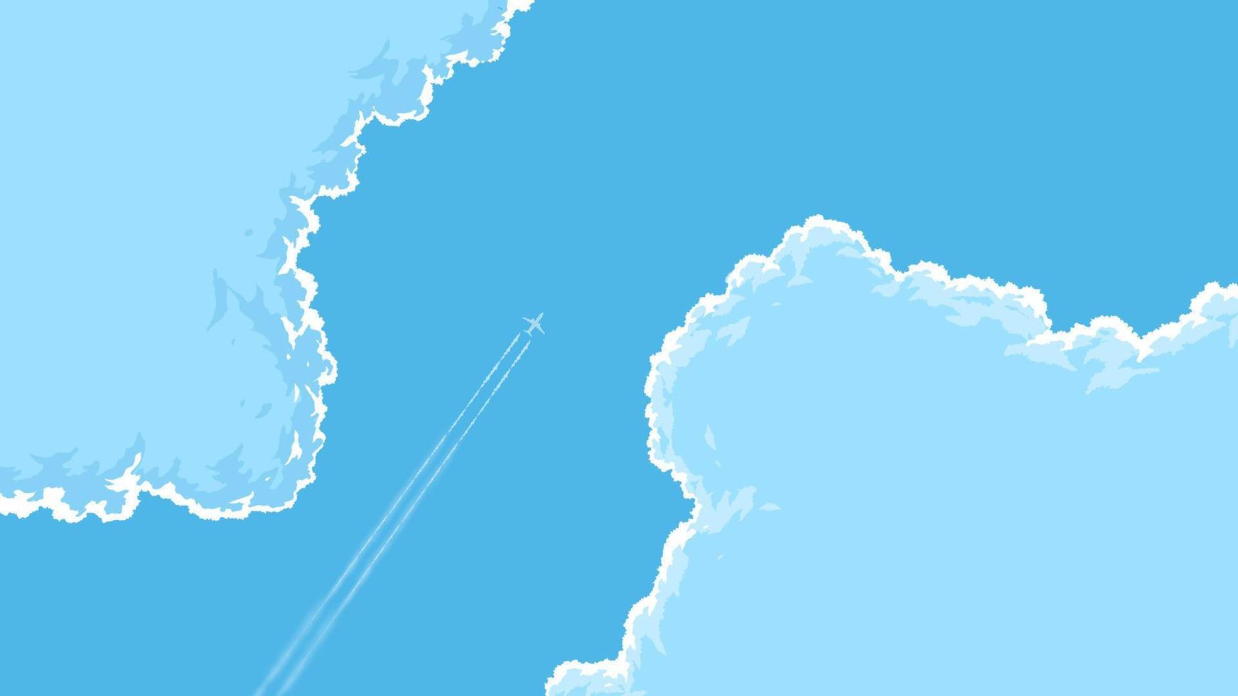 cumulonimbus clouds image with a biplane flying in the blue sky vector