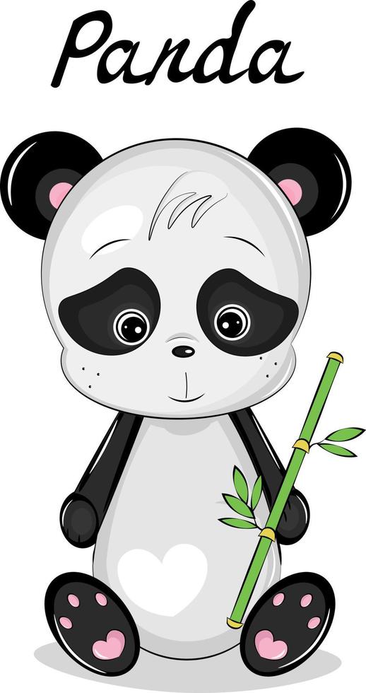 lindo oso panda con bambú vector