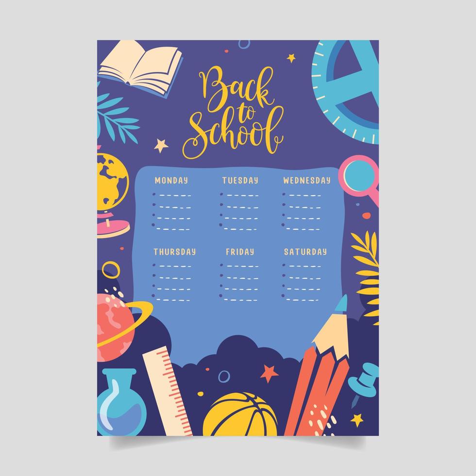 Back to school time table template vector