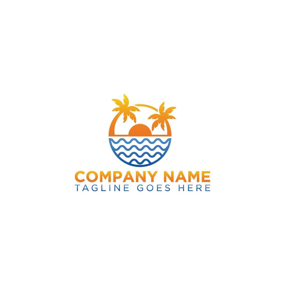 Beach logo with water waves modern vector icon template design