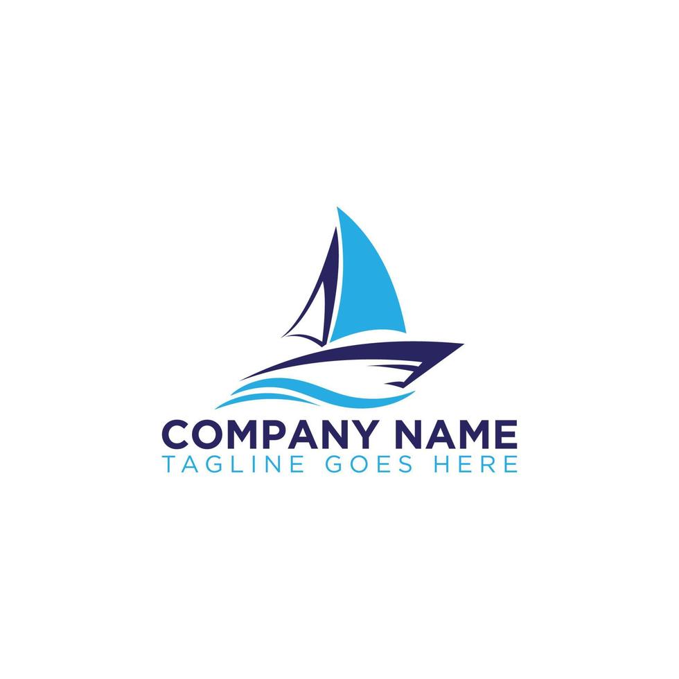 Sailing ship boat vector logo icon with water wave template design