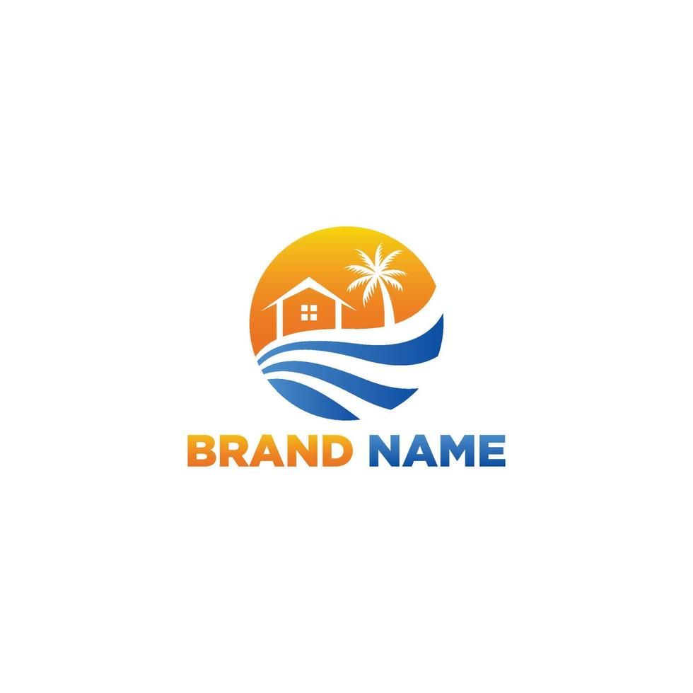 Holiday home with Beach logo modern vector icon template design