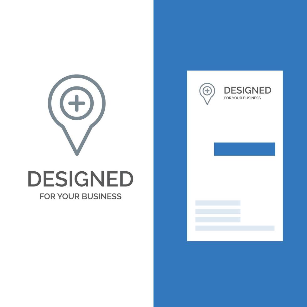 Location Map Navigation Pin Plus Grey Logo Design and Business Card Template vector