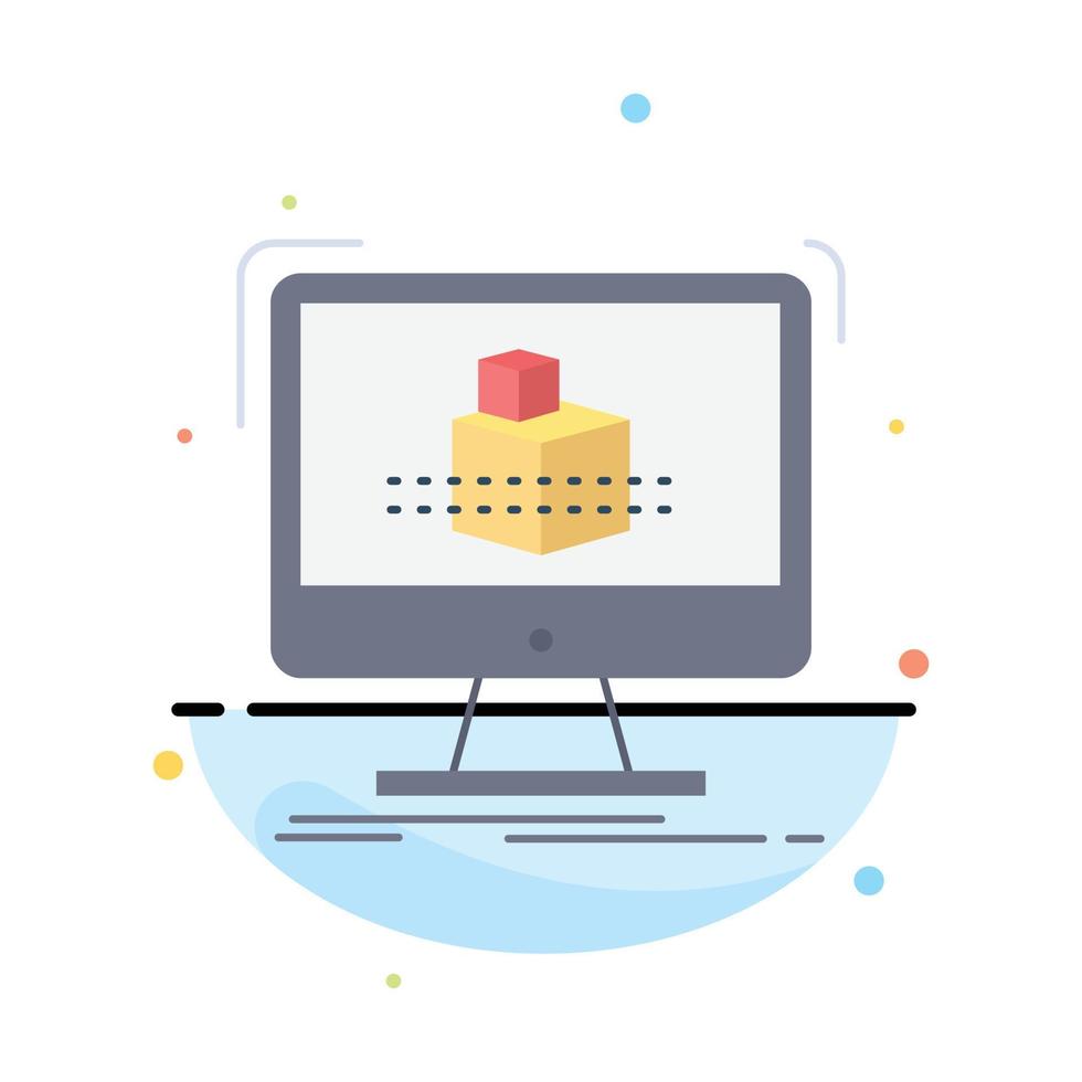 3d cube dimensional modelling sketch Flat Color Icon Vector