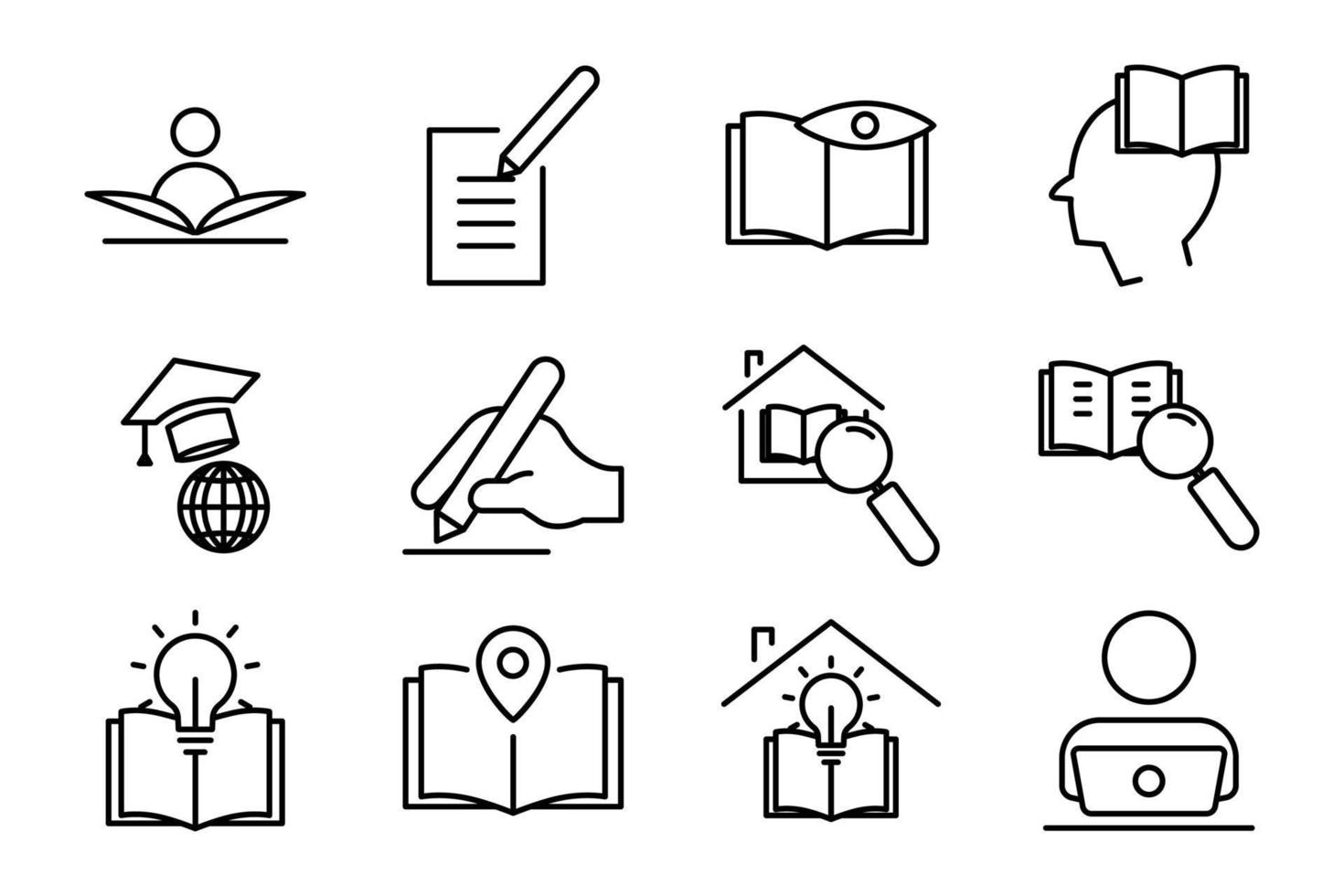 Illustration of icon set related to library, education. line icon style. Simple vector design editable.