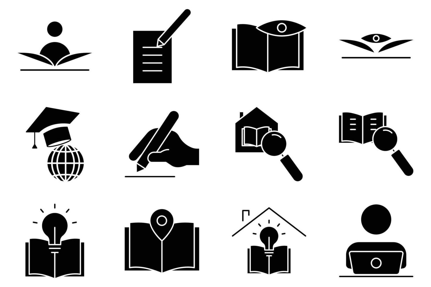 Illustration of icon set related to library, education. glyph icon style. Simple vector design editable.