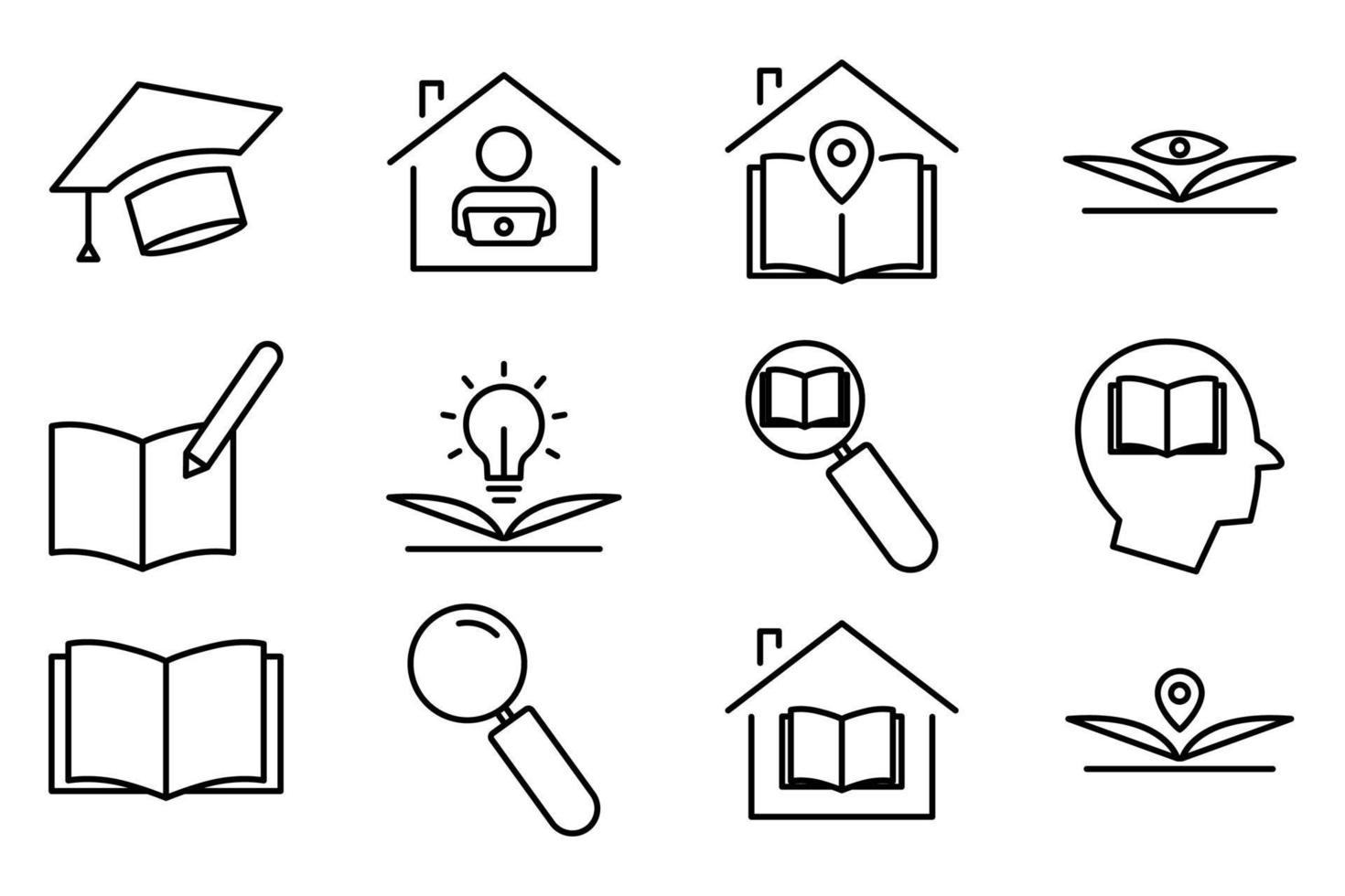 Illustration of icon set related to library, education. line icon style. Simple vector design editable.