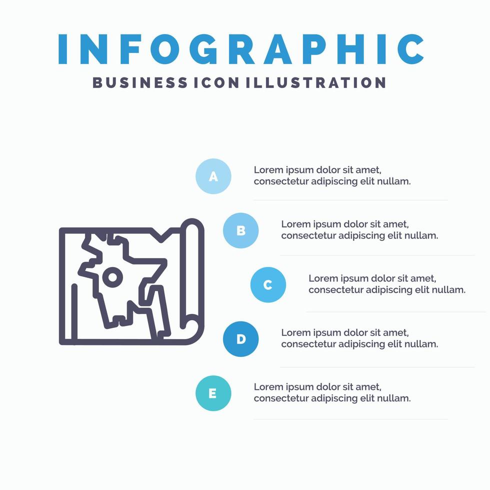 bangladesh mapa mundo bangla línea icono con 5 pasos presentación infografía fondo vector